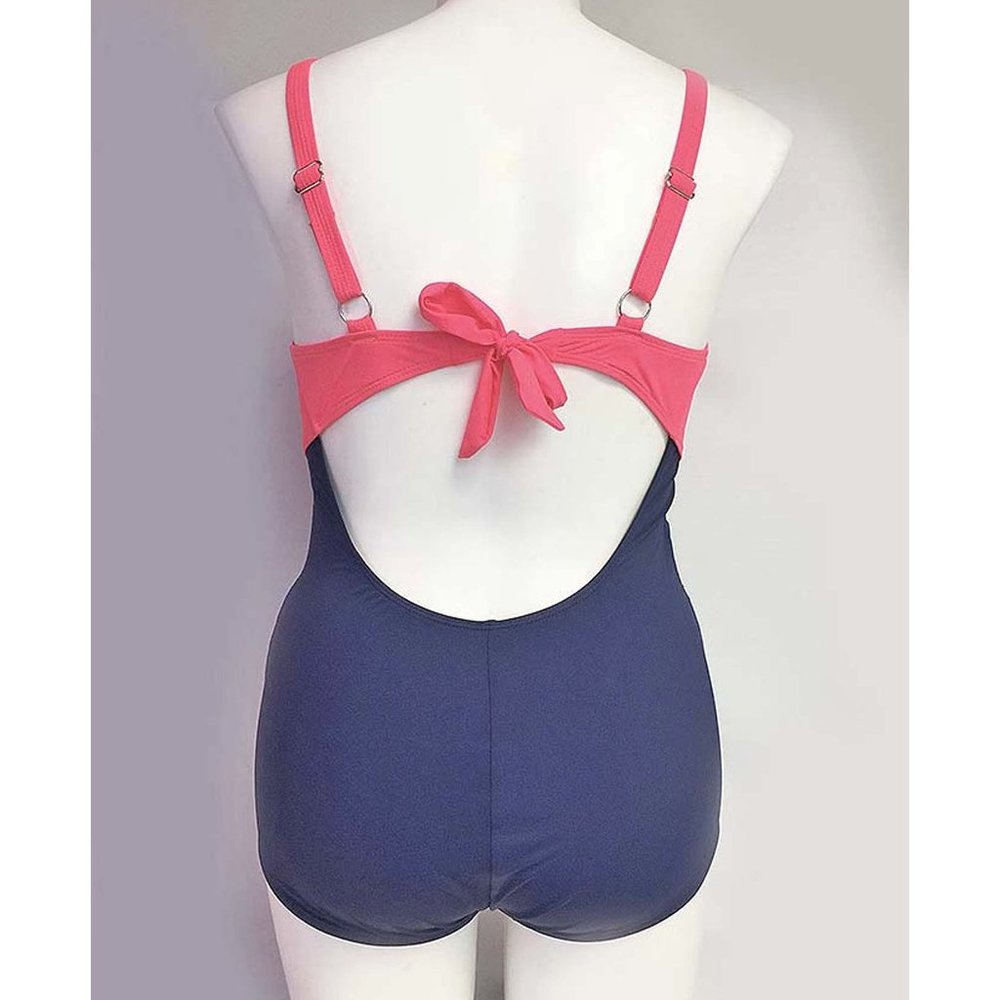 Plus 1Pc Ruched Front Swimsuit Women Size 14 Navy Blue Swimwear with Front Jewel - Picture 8 of 9